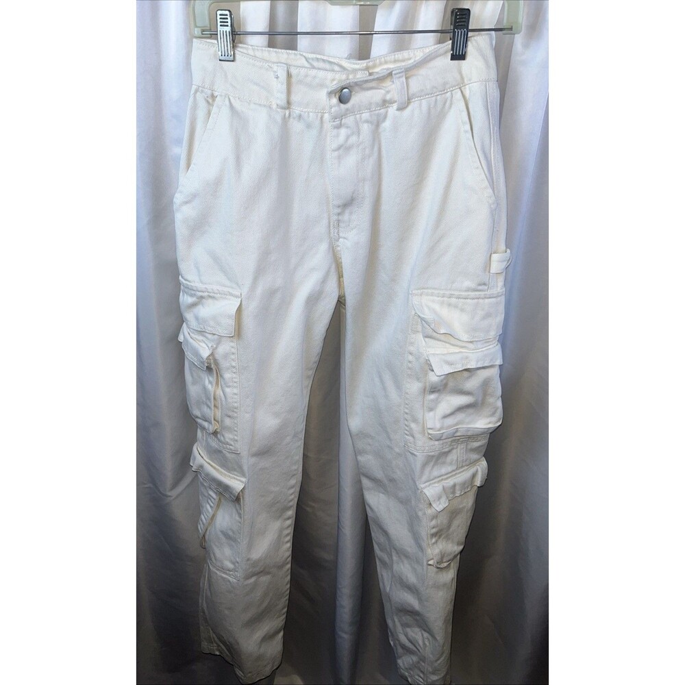 Forever 2 Women’s Mid  Waisted Denim Multi Pockets Cargo Pants Size S Cream